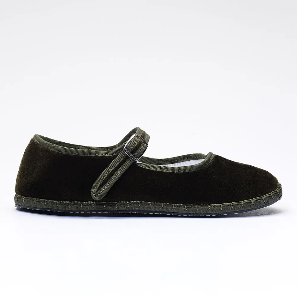 Women Drogheria Crivellini - Ballerines Jane Velvelt à attache - Olive