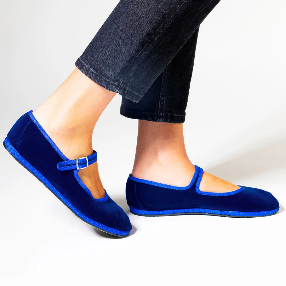 Women Drogheria Crivellini - Ballerines Jane Velvelt à attache - Bleu