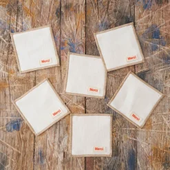 200 LINTEX Ensemble de 6 dessous de verre en lin lavé - Blanc Gres
