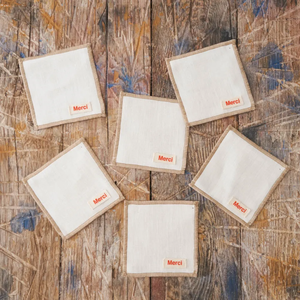 200 LINTEX Ensemble de 6 dessous de verre en lin lavé - Blanc Gres