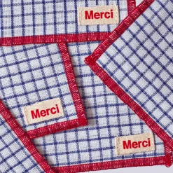 200 LINTEX Ensemble de 6 dessous de verre en lin lavé - Carreaux Bleu Shibori