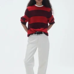 Women GUEST IN RESIDENCE - Pull Stripe Crew - Rouge & Prune