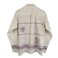 Harago - Chemise brodé Floral - Blanc & Rouge