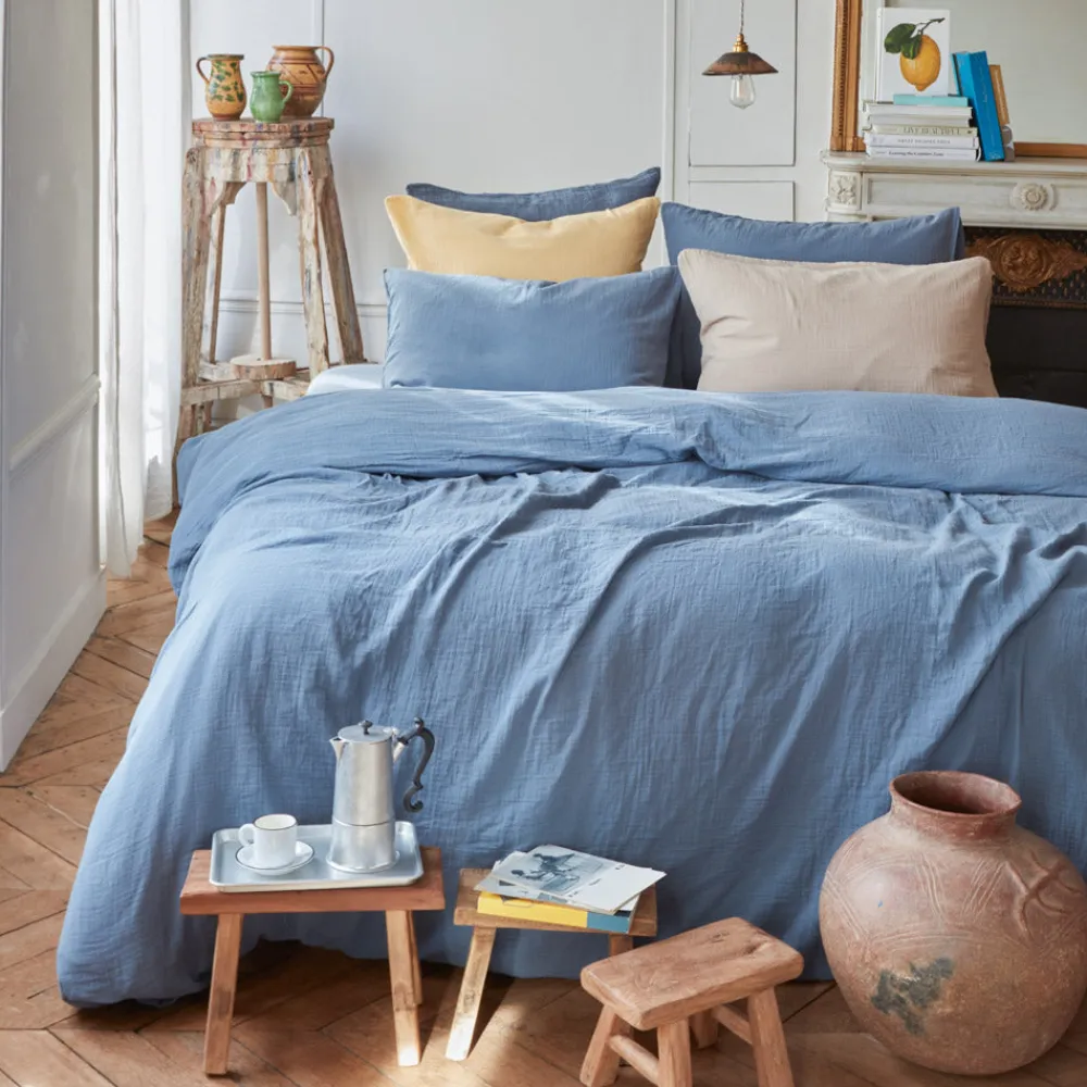 2100 GAZEX Housse de couette en gaze de coton - Bleu Zinc