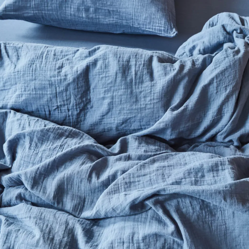 2100 GAZEX Housse de couette en gaze de coton - Bleu Zinc