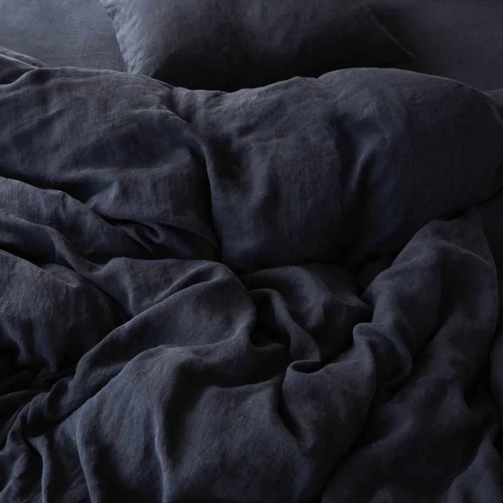 200 LINTEX Housse de couette en lin lavé - Bleu Encre