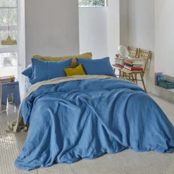 200 LINTEX Housse de couette en lin lavé - Bleu Paros