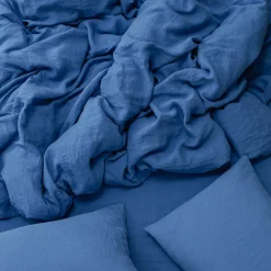 200 LINTEX Housse de couette en lin lavé - Bleu Paros