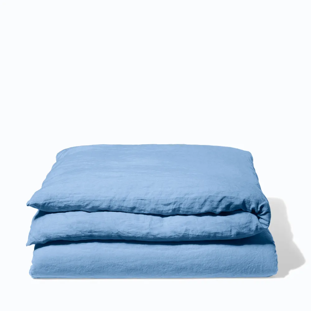200 LINTEX Housse de couette en lin lavé - Bleu Tyrrhénien
