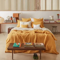 200 LINTEX Housse de couette en lin lavé - Jaune Asahi