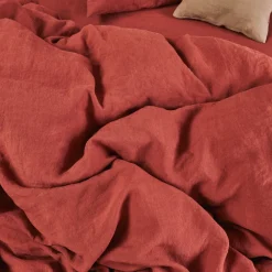200 LINTEX Housse de couette en lin lavé - Rouge Urushi