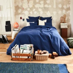 200 LINTEX Housse de couette en lin lavé - Bleu Shibori