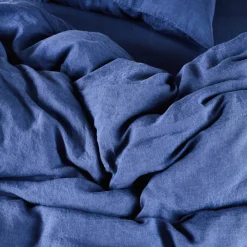 200 LINTEX Housse de couette en lin lavé - Bleu Shibori