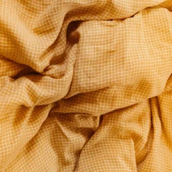 200 LINTEX Housse de couette en lin lavé - Carreaux Jaune Asahi