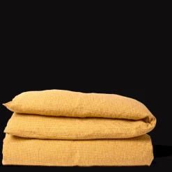 200 LINTEX Housse de couette en lin lavé - Carreaux Jaune Asahi