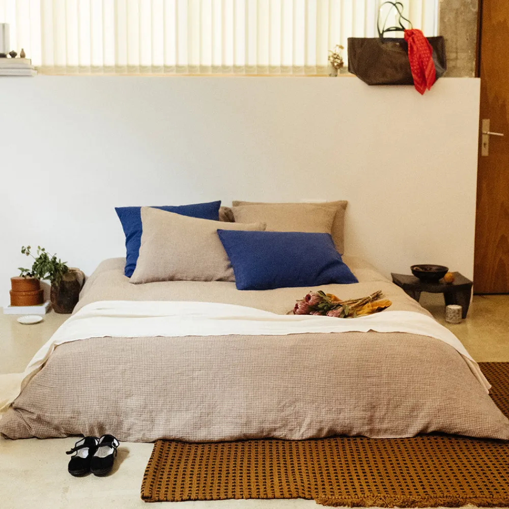 200 LINTEX Housse de couette en lin lavé - Carreaux Brun Cha Iro