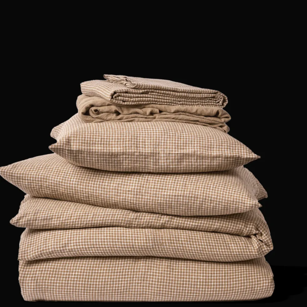200 LINTEX Housse de couette en lin lavé - Carreaux Brun Cha Iro