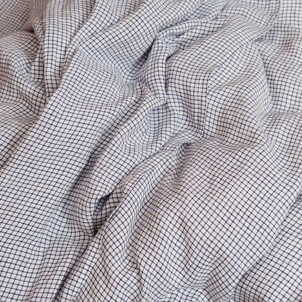 200 LINTEX Housse de couette en lin lavé - Carreaux Bleu Shibori