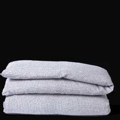 200 LINTEX Housse de couette en lin lavé - Carreaux Bleu Shibori