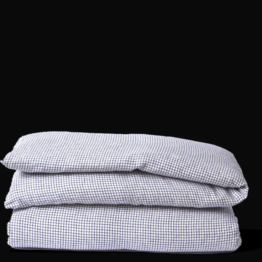 200 LINTEX Housse de couette en lin lavé - Carreaux Bleu Shibori