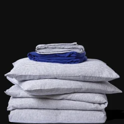 200 LINTEX Housse de couette en lin lavé - Carreaux Bleu Shibori