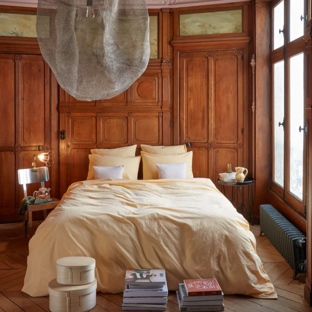 1700 COTEX Housse de couette en percale de coton - Jaune Orge