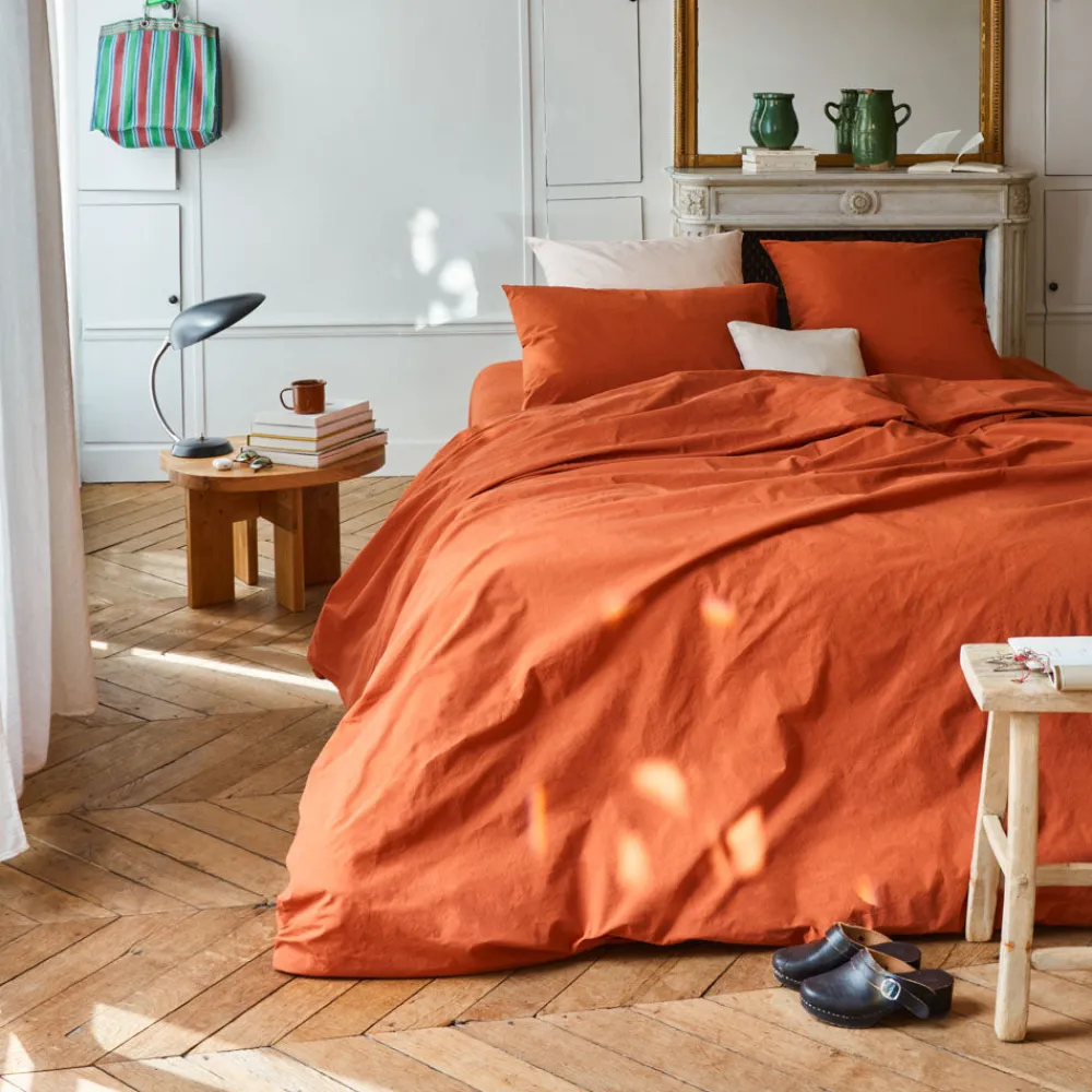 1700 COTEX Housse de couette en percale de coton - Rouge Ocre