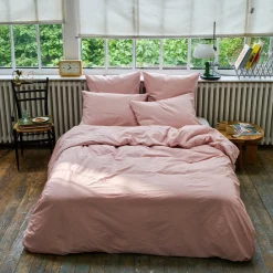 1700 COTEX Housse de couette en percale de coton - Rayures Rouge Ocre