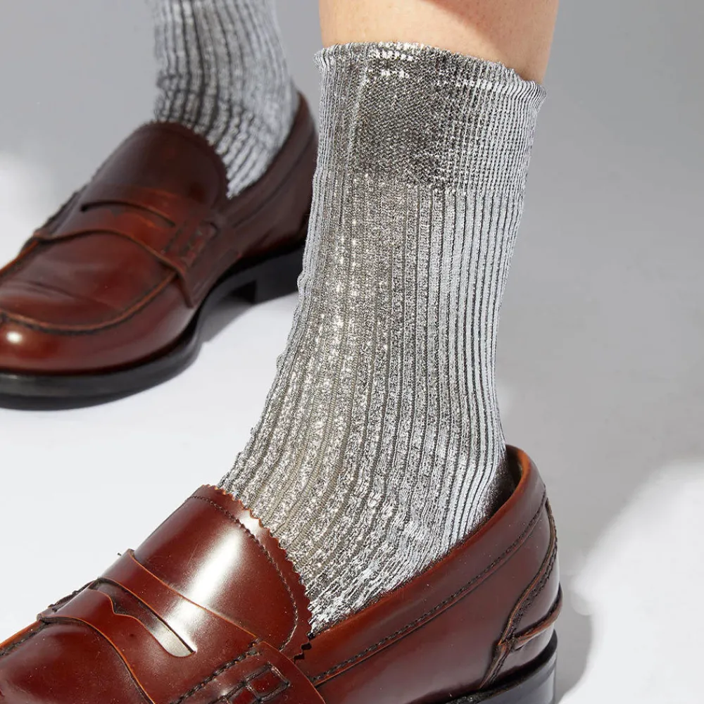 Women Maria La Rosa - Chaussettes One Ribbed Laminate - Argent