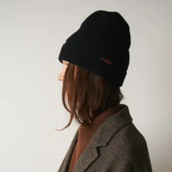 Women ST01 Merci - Bonnet en laine et cachemire - Noir & Rouge