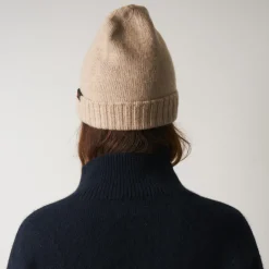 Women ST01 Merci - Bonnet en laine et cachemire - Beige & Rouge