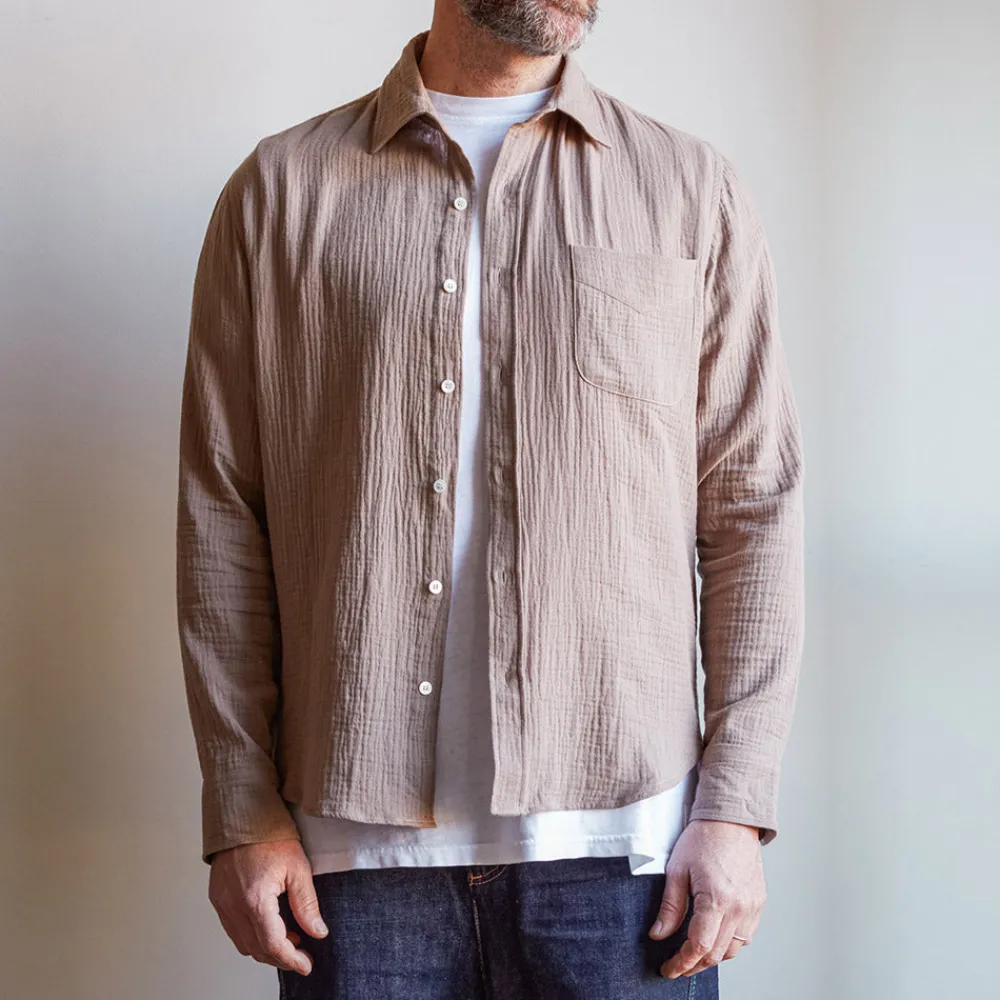 J01 Merci - Chemise Gaspard en gaze de coton - Beige