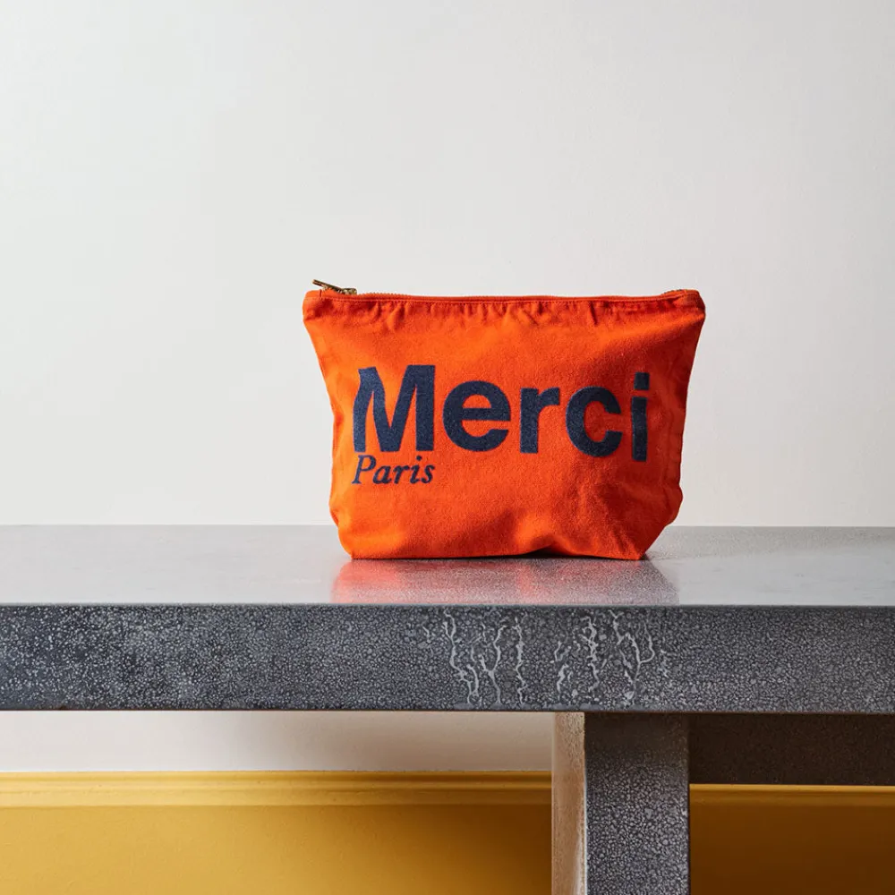 MERCI - Pochette en coton - Orange & Bleu Marine