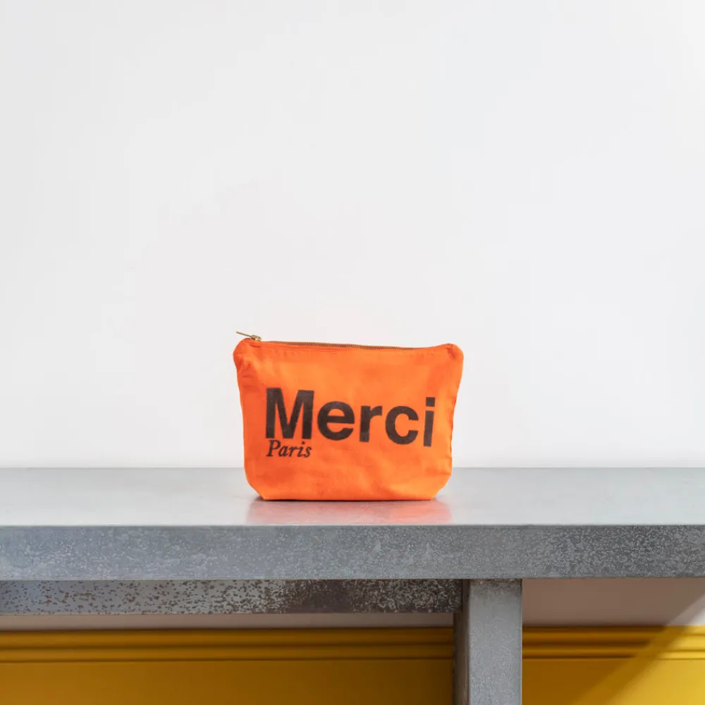 V01 Merci - Pochette en coton - Orange & Marron