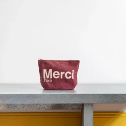 V01 Merci - Pochette en coton - Bordeaux & Crème