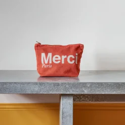 V01 Merci - Pochette en coton - Terracotta & Blanc