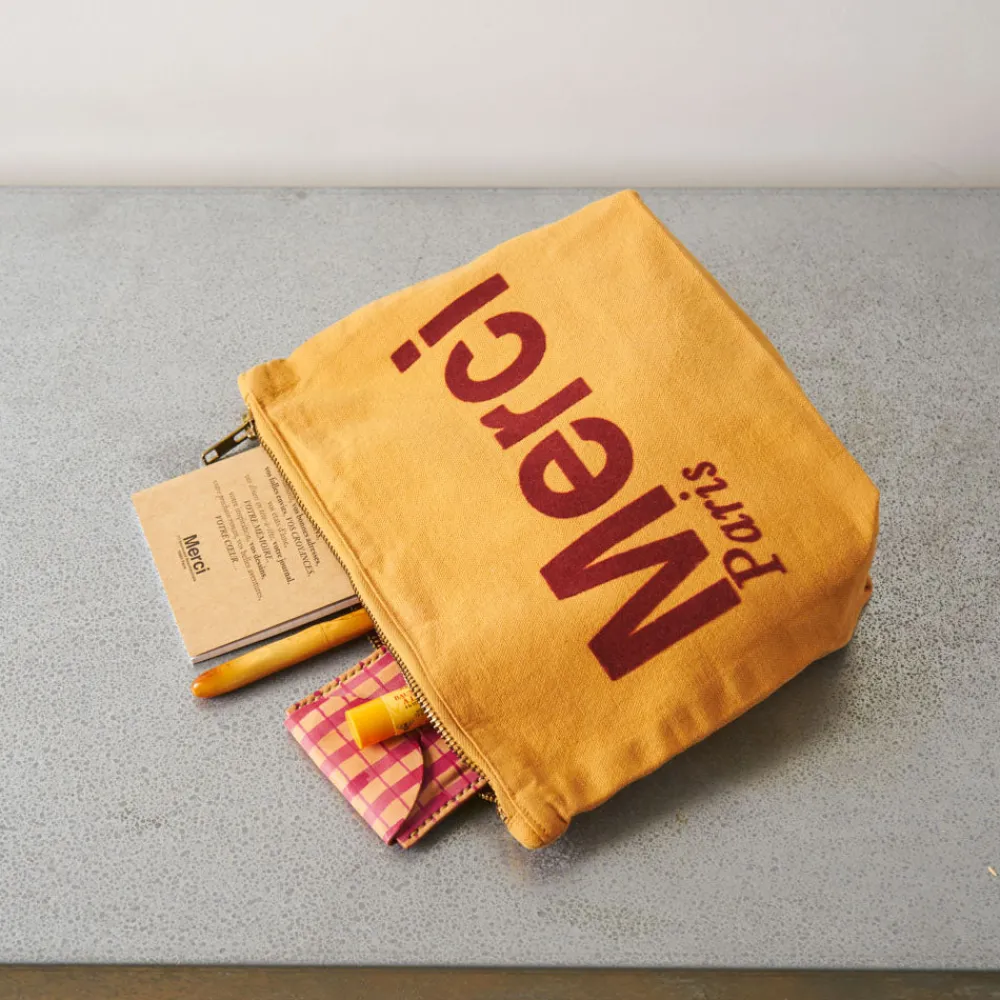 V01 Merci - Pochette en coton - Beige & Marron