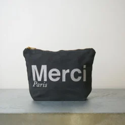 V01 Merci - Pochette en coton - Noir & Argent