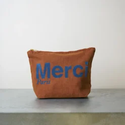 V01 Merci - Pochette en coton - Marron & Marine