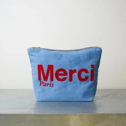 V01 Merci - Pochette en coton - Bleu & Rouge