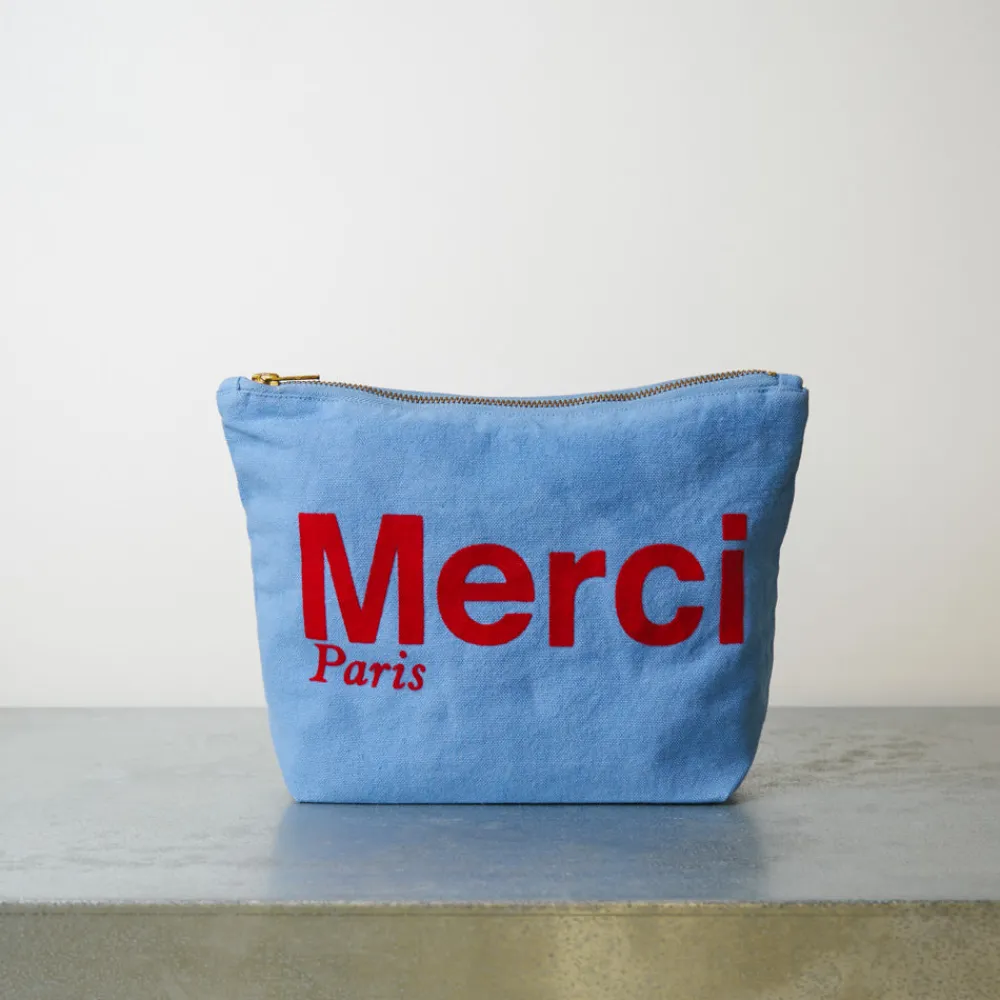 V01 Merci - Pochette en coton - Bleu & Rouge