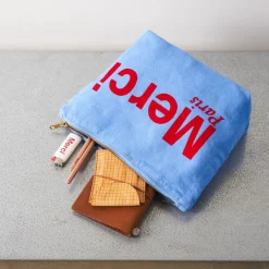 V01 Merci - Pochette en coton - Bleu & Rouge
