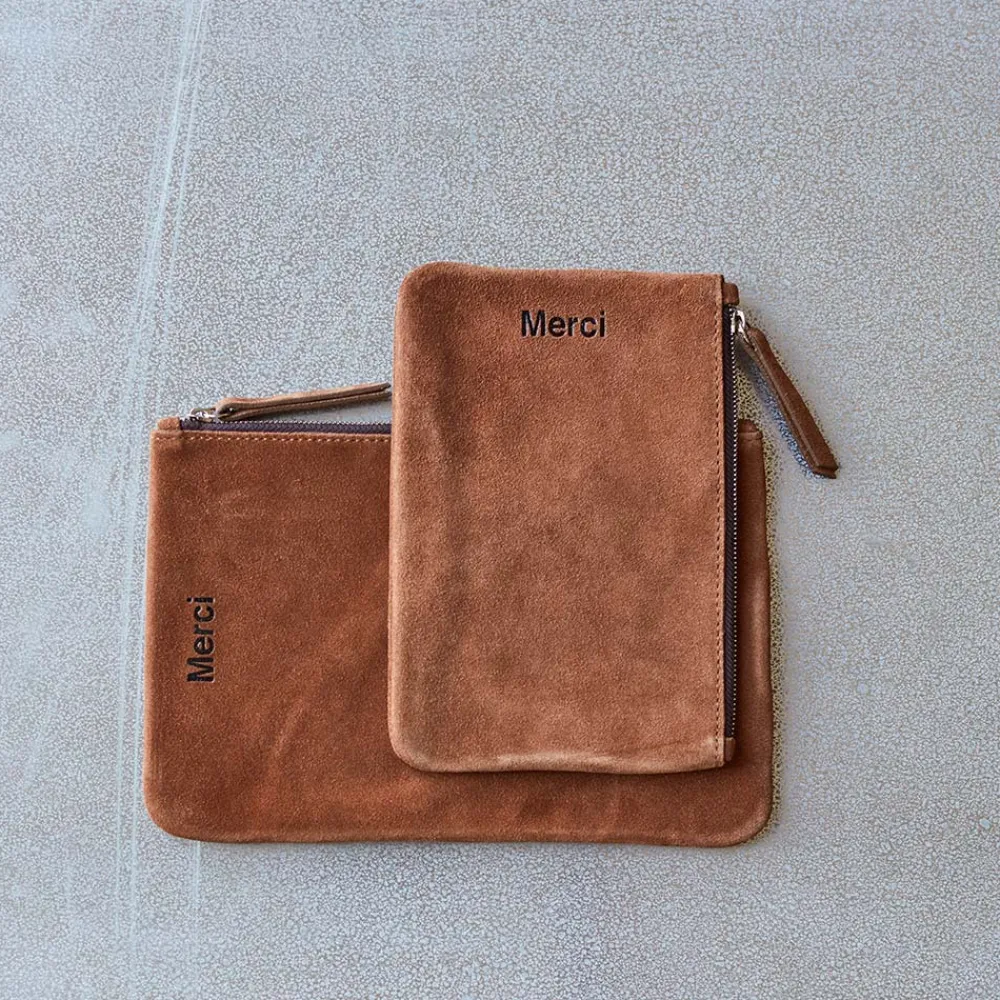 MERCI - Pochette en daim - Cognac