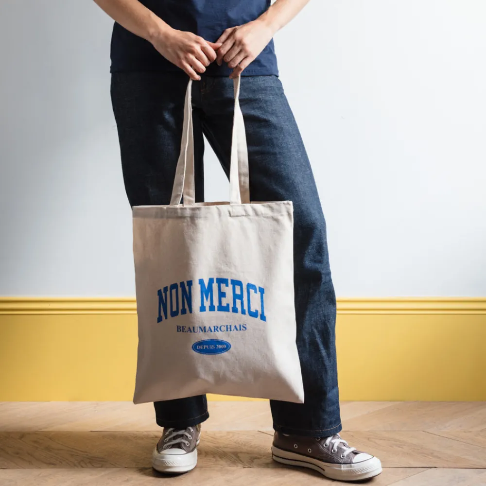 M05 Merci - Sac Tote Bag College Non Merci - Bleu
