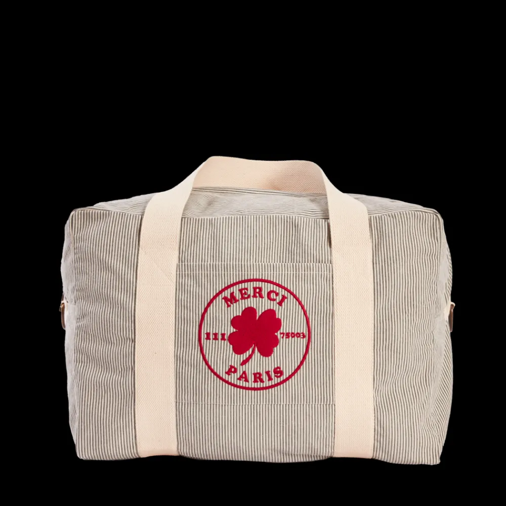 2102 VJ SOURCING Merci - Sac Weekender 2 en canvas - Rayures Bleu