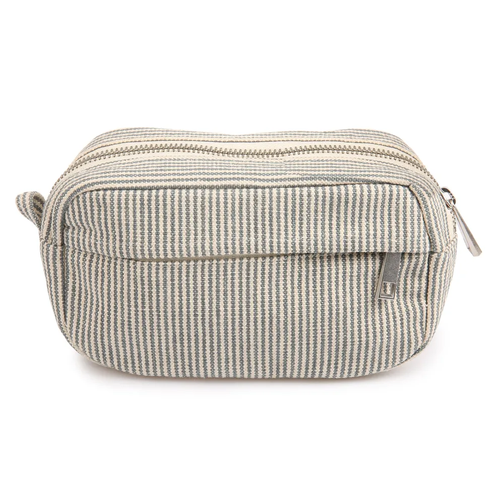 2105 VJ SOURCING Merci - Trousse en canvas Weekender - Rayures Bleu