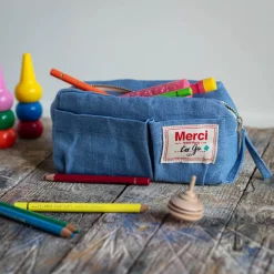 200 LINTEX Merci - Trousse en lin lavé - Bleu Paros