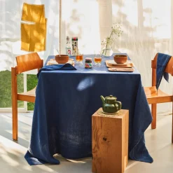 200 LINTEX Nappe en lin lavé - Bleu Shibori