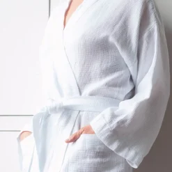 200 LINTEX Peignoir en lin - Nid d'abeille - Blanc Optique