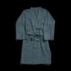 200 LINTEX Peignoir en lin - Nid d'abeille - Bleu Pétrole